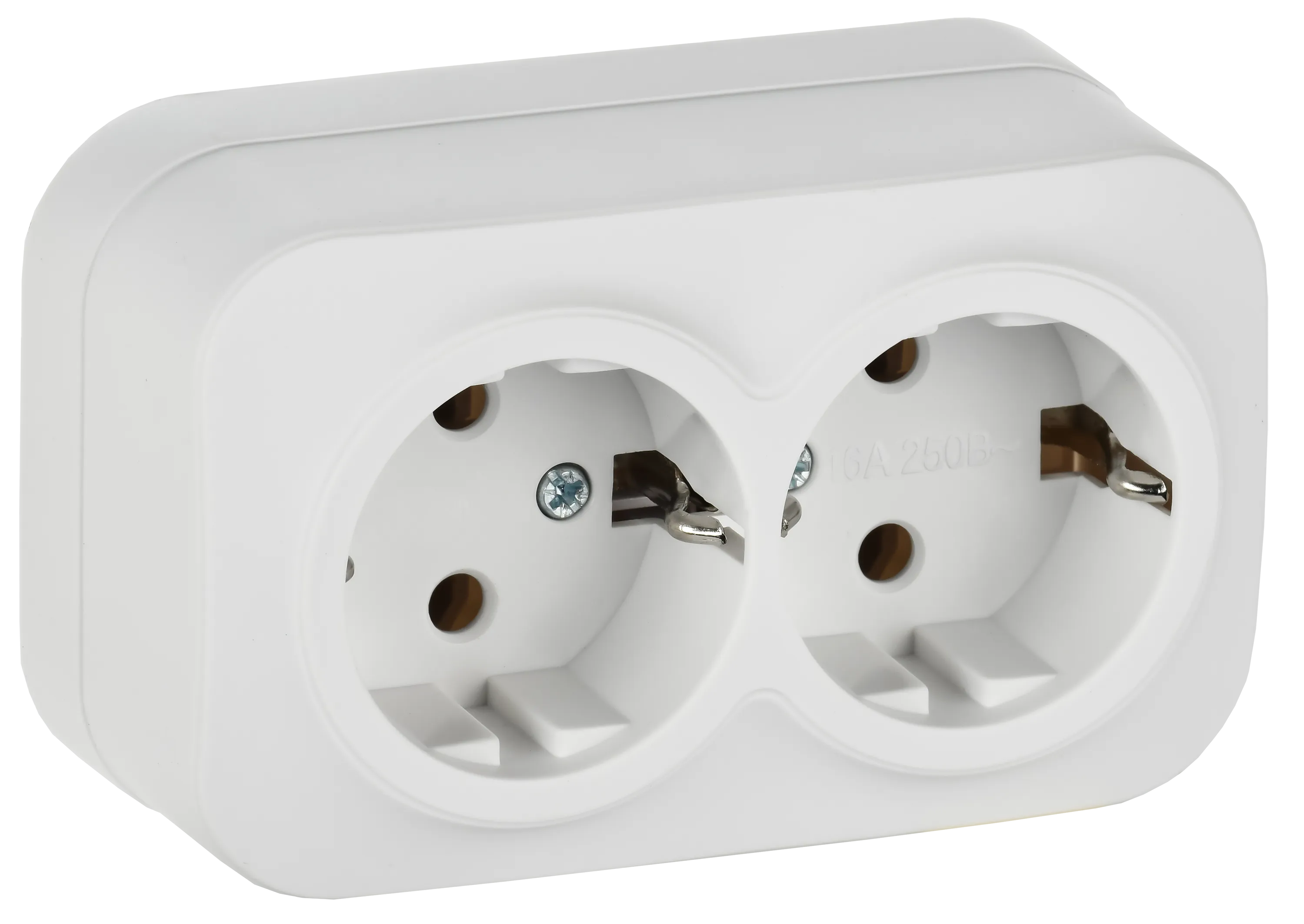 GLORY Розетка 2-местная для открытой установки с заземлением без защитных шторок 16А РС22-3-ХБм белый матовый IEK ERH21-K01M-16