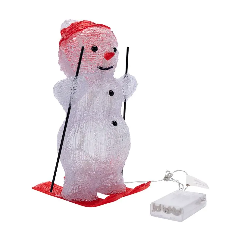 Акриловая светодиодная фигура Снеговик на лыжах 16х20х29 см, 30 светодиодов, батарейки 3хАА (не вход - Фото 4