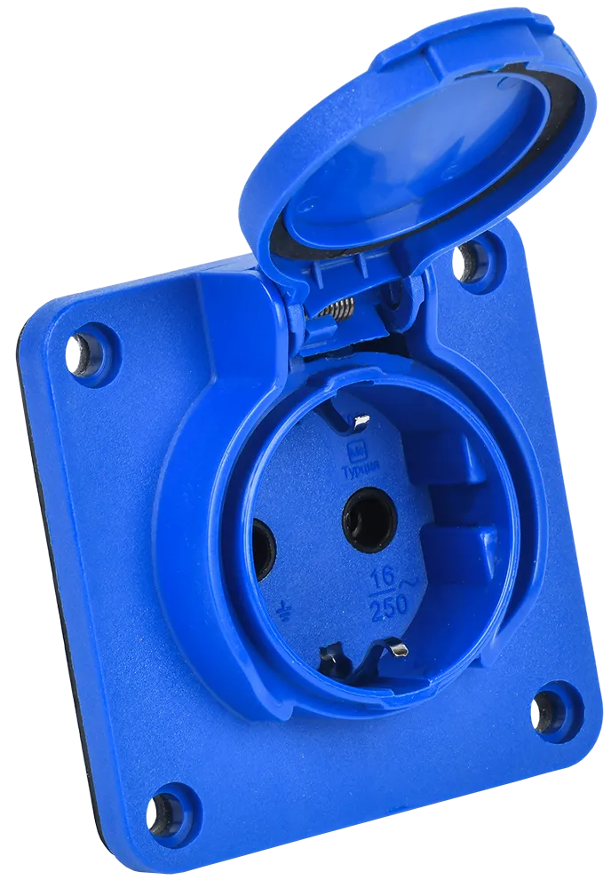 MAGNUM Розетка панельная SCHUKO РП17-3 с увеличенным фланцем IP54 синий IEK