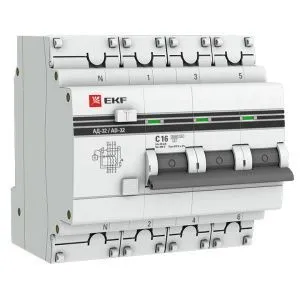 АД-32 3P+N 16А (С) 30мА тип (АС) эл. 4,5кА EKF PROxima DA32-16-30-4P-pro