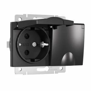 Розетка двойная влагозащ. с зазем. с защит. крышками и шторками (черный матовый) Werkel W1172208