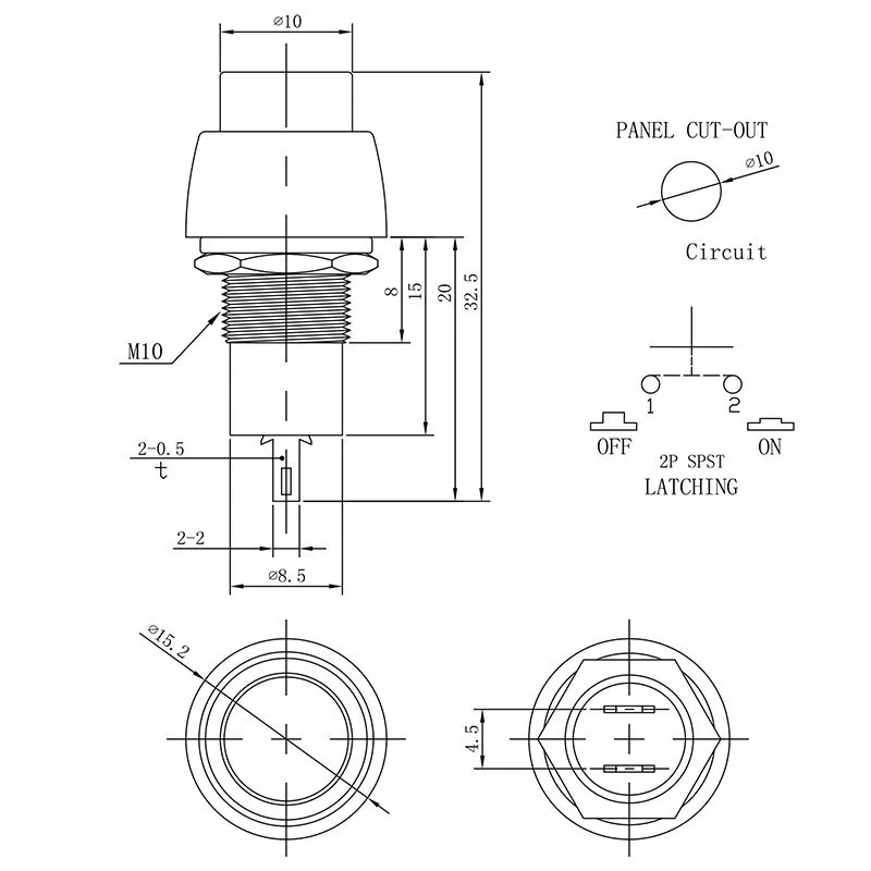 Выключатель-кнопка 250V 2А (2с) OFF-(ON) Б/Фикс синяя Micro (PBS-20В) REXANT - Фото 2