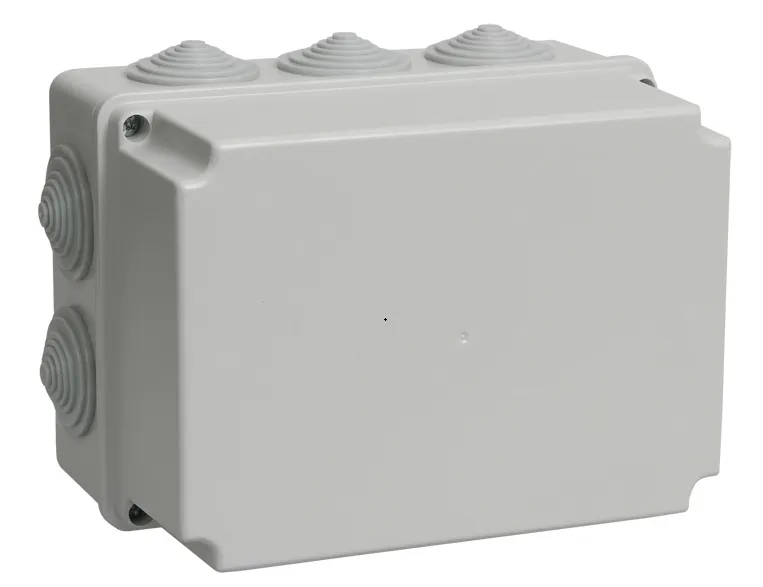 Коробка распаячная КМ41245 для открытой проводки безгалогенная (HF) 190х140х120мм IP44 10 гермовводов серая IEK