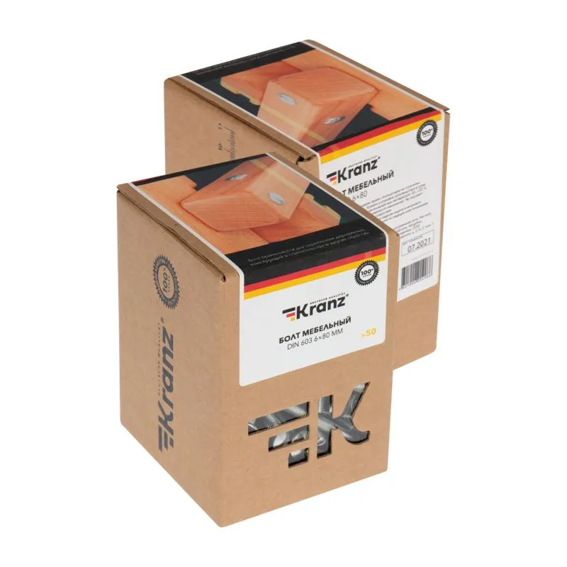 Болт мебельный KRANZ DIN 603, 6х80, короб (50 шт./уп.) - Фото 3