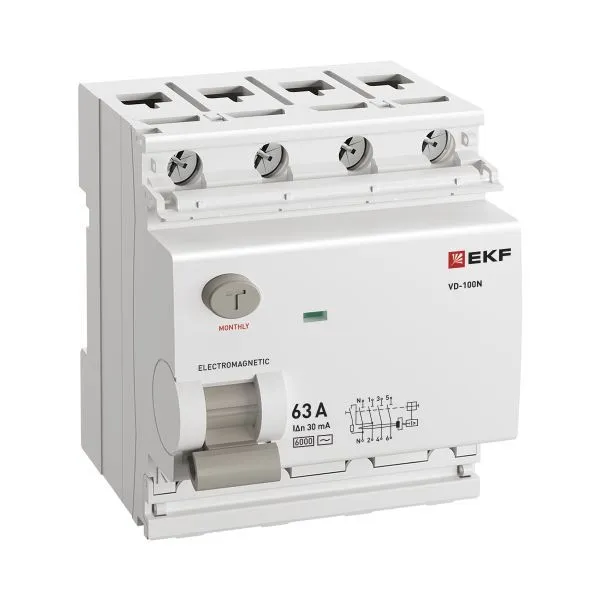 ВДТ ВД-100N 4P 63А 30мА AC эл-мех 6кА PROXIMA EKF - Фото 3