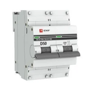 Авт. выкл. 2P 50А (D) 10kA ВА 47-100 EKF PROxima mcb47100-2-50D-pro