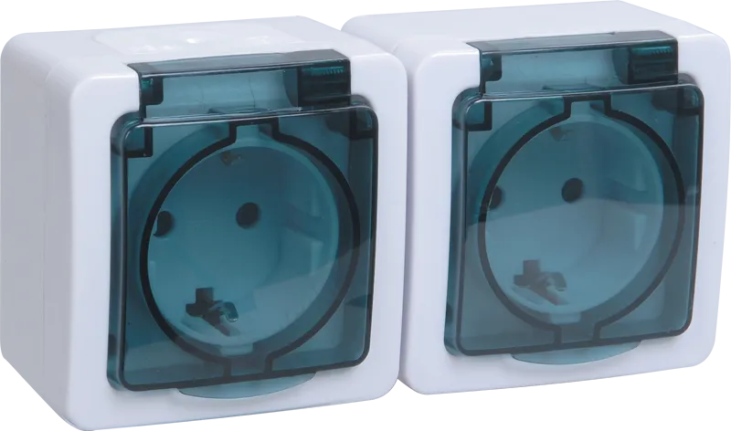 Розетка 2-местная для открытой установки РСб22-3-ГПБд с заземляющим контактом IP54 ГЕРМЕС PLUS (цвет крышки: дымчатый) IEK