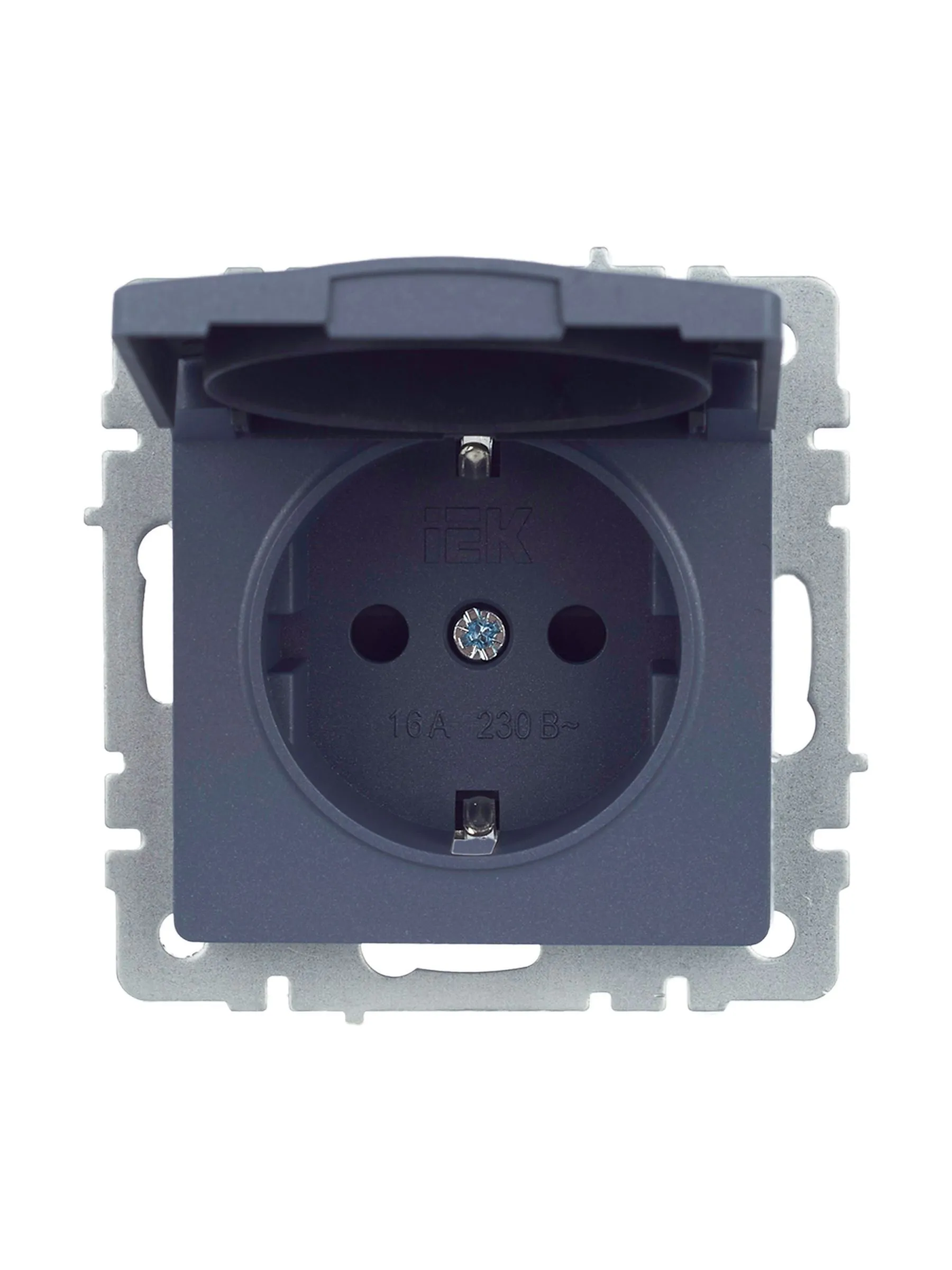 BRITE Розетка 1-местная с заземлением с защитными шторками и крышкой 16А IP44 РСбш10-3-44-БрМ маренго IEK - Фото 3