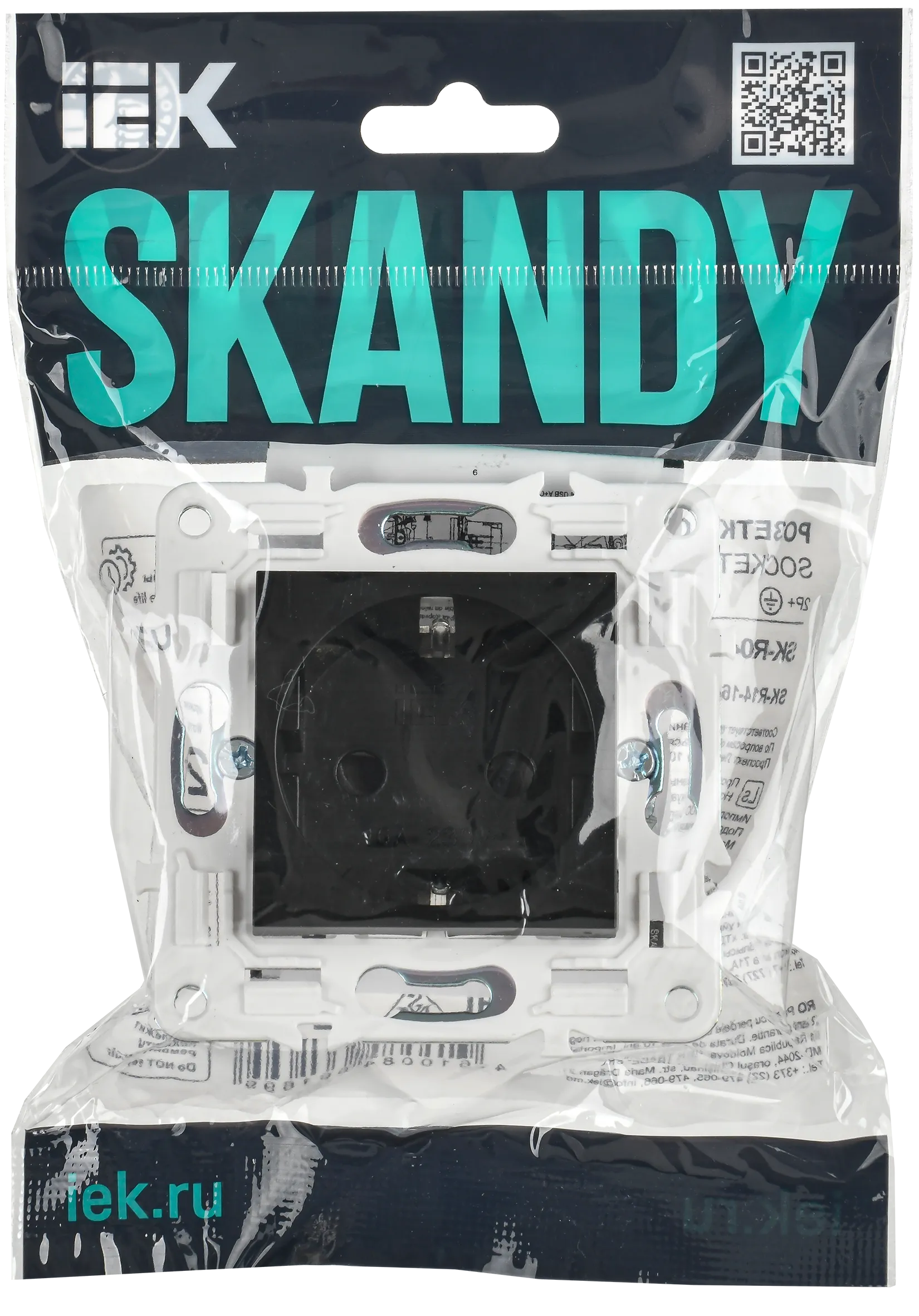 SKANDY Розетка с заземлением с защитными шторками 16А безвинтовое крепление SK-R06Bl черный IEK - Фото 2