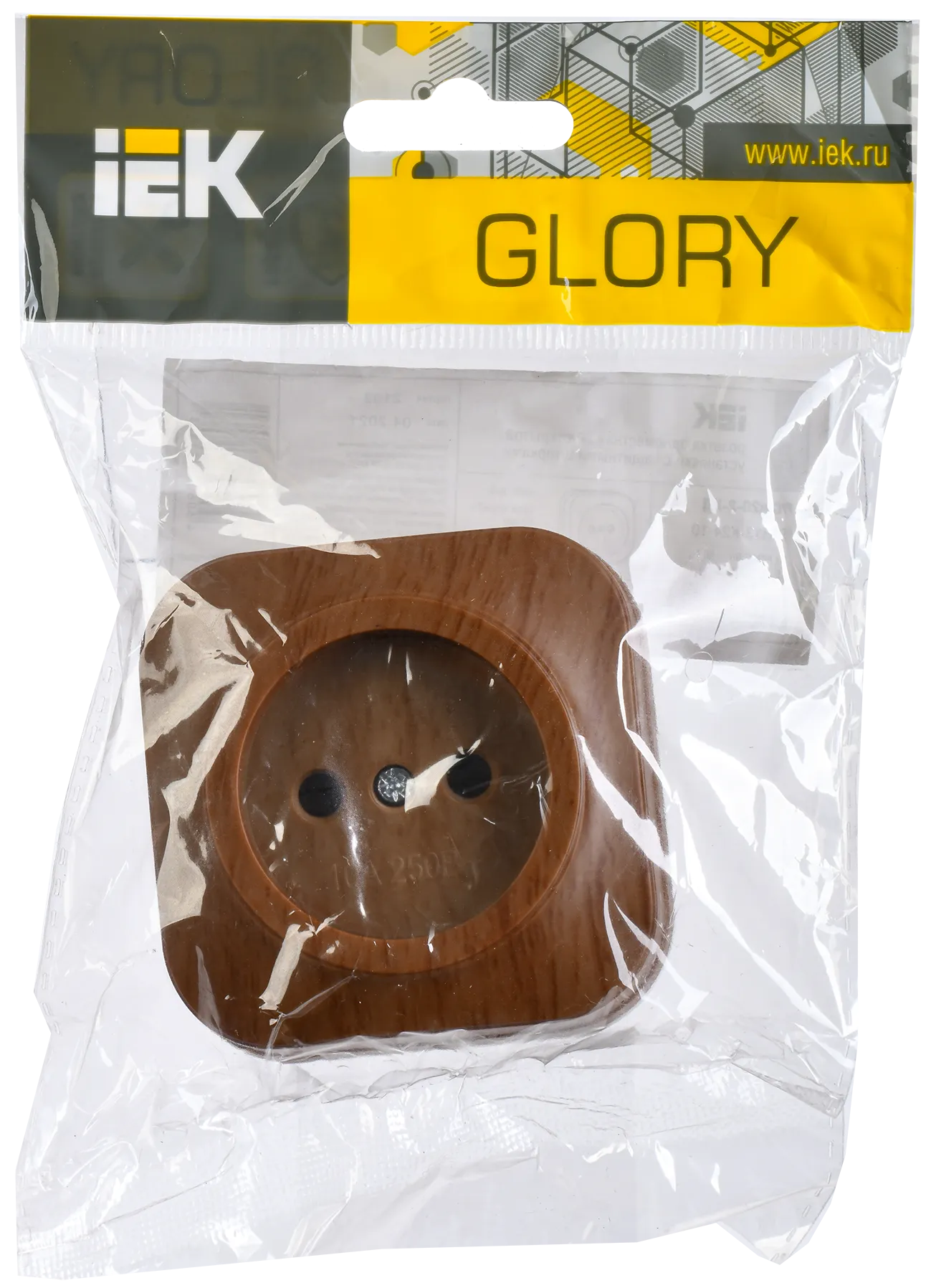 GLORY Розетка 1-местная для открытой установки без заземления без защитных шторок 10А РС20-2-ХД дуб IEK - Фото 2