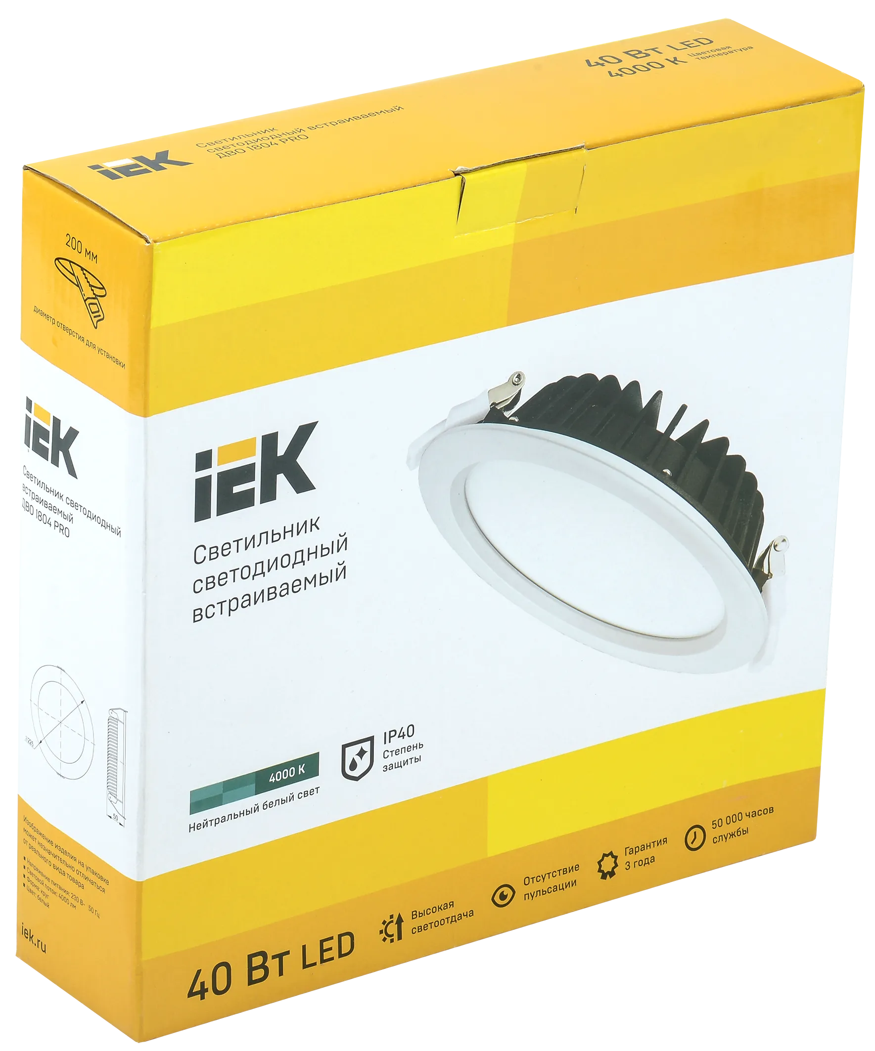 Светильник светодиодный ДВО 1804 PRO круг 40Вт 4000K IP40 белый IEK - Фото 3