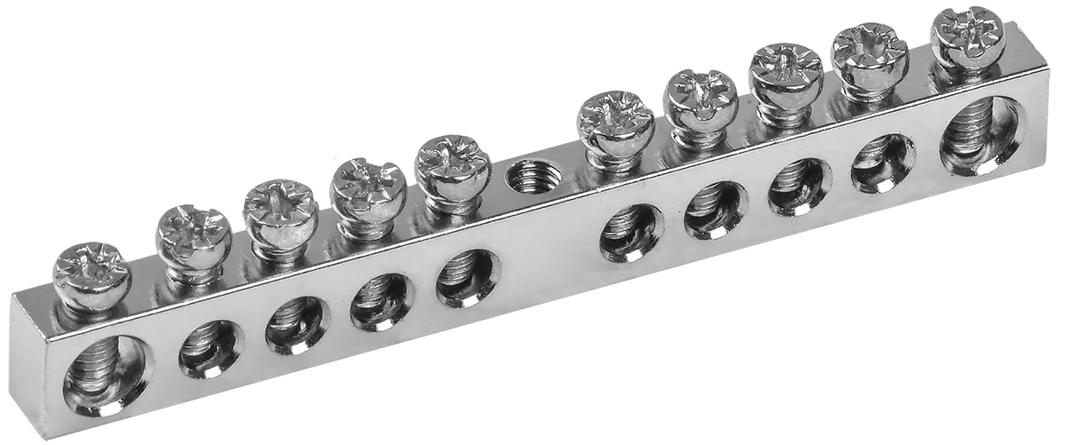 Шина PEN "земля-ноль" 6х9мм 10/1 с никелевым покрытием (10групп/крепеж по центру) IEK