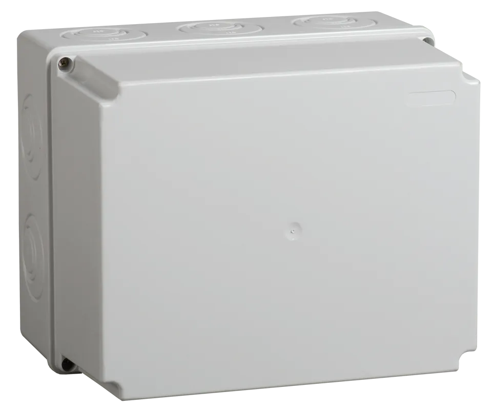 Коробка распаячная КМ41273 для открытой проводки безгалогенная (HF) 240х195х165мм IP44 5 вводов серая IEK
