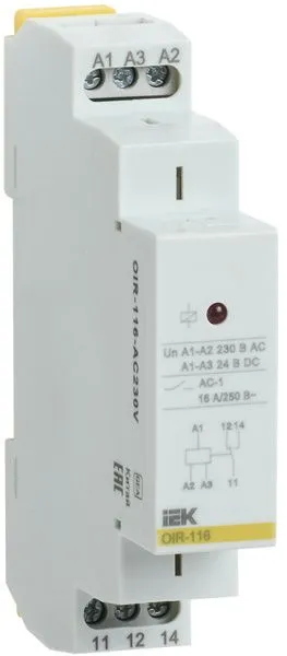 Реле промежуточное модульное OIR 1 контакт 16А 230В AC IEK OIR-116-AC230V