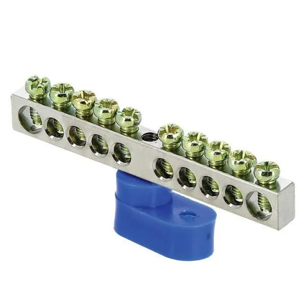 Шина "0" N (6x9мм) 10 отв. цинк синий угловой изолятор EKF