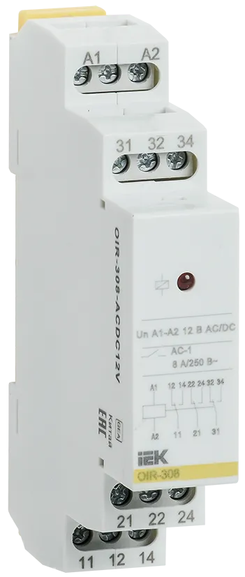 Реле промежуточное модульное OIR 3 контакта 8А 12В AC/DC IEK