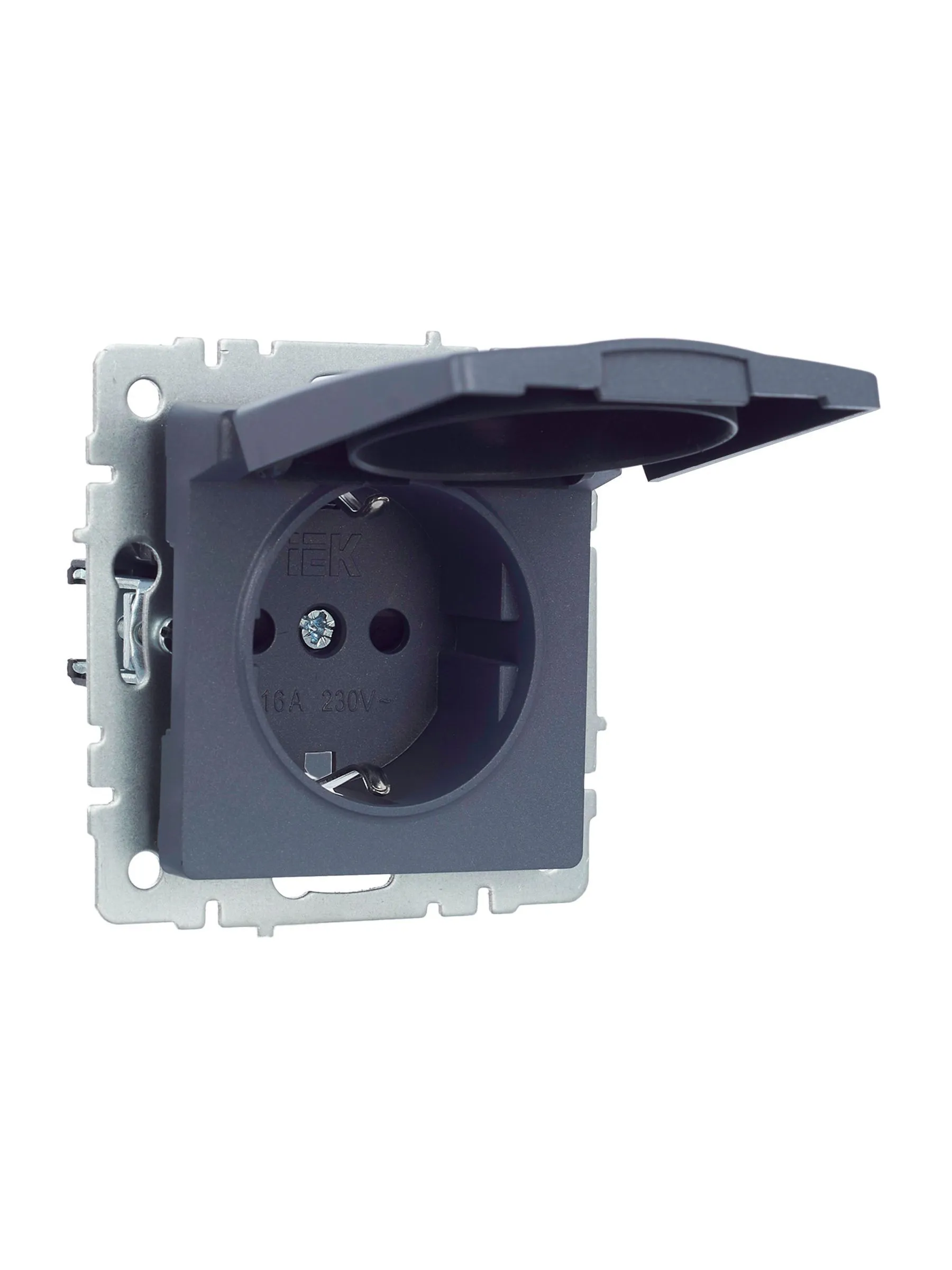 BRITE Розетка 1-местная с заземлением с защитными шторками и крышкой 16А IP20 РСбш10-3-БрМ маренго IEK - Фото 6