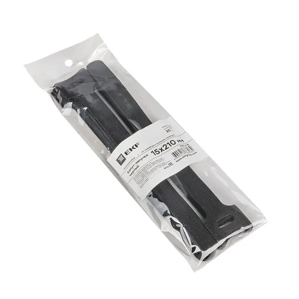 Хомут-липучка 15х210 мм черный (20 шт) EKF - Фото 2
