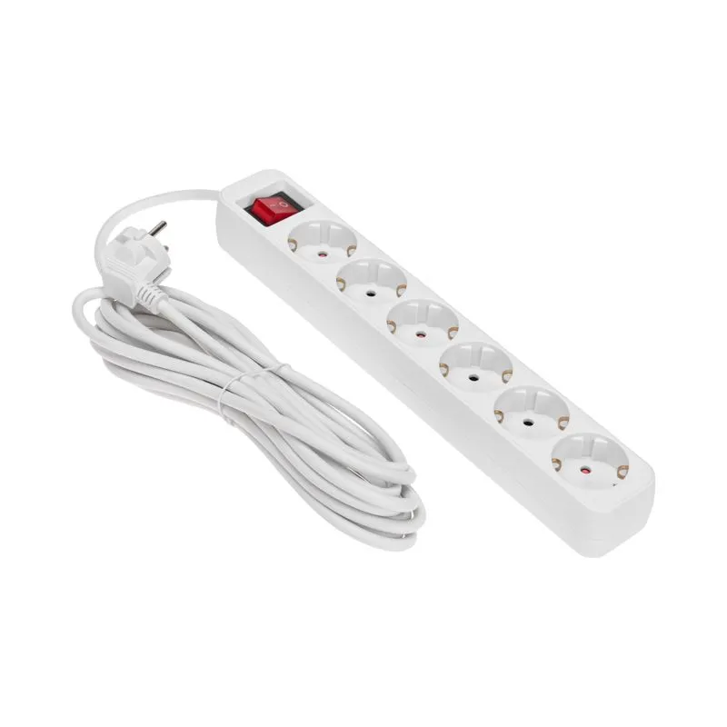 Удлинитель STANDARD 6 гнезд, 5м, 3х1,0мм², с/з, с выключателем, белый REXANT - Фото 2