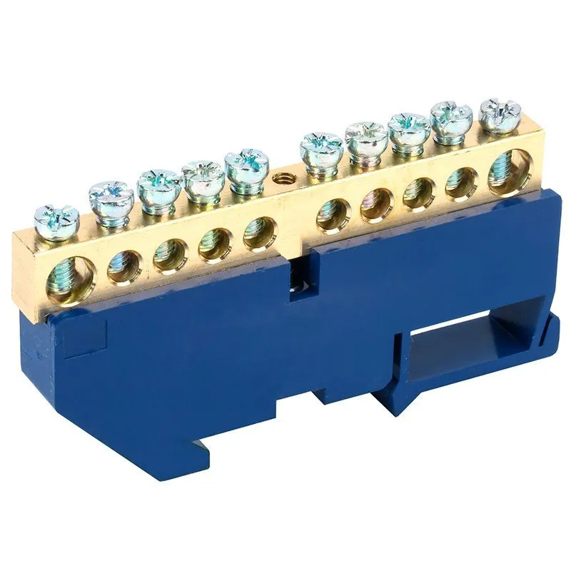 Шина «N» нулевая с синим изолятором на DIN-рейку 8х12мм стойка бол. 10 групп REXANT 11-2348