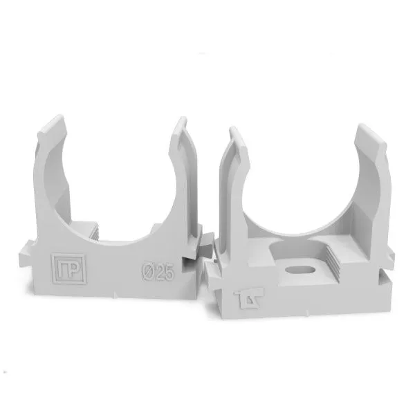 Крепеж-клипса для труб для монтажного пистолета серая в п/э д25 (100шт/уп) Промрукав