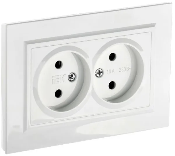 BRITE Розетка 2-местная без заземления без защитных шторок 10А в сборе РС12-2-БрБ белый IEK BR-R20-10-K01-F