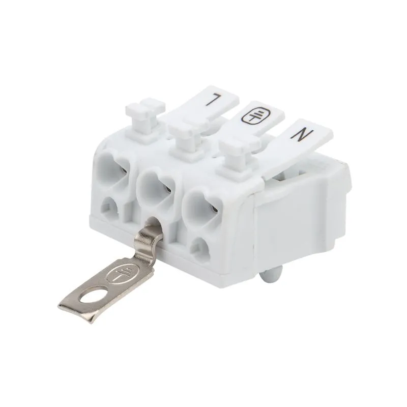 Клемма пружинная соединительная КСП 3-полюсная с заземлением и с монтажными ножками (100 шт./уп.) REXANT 07-6215-2