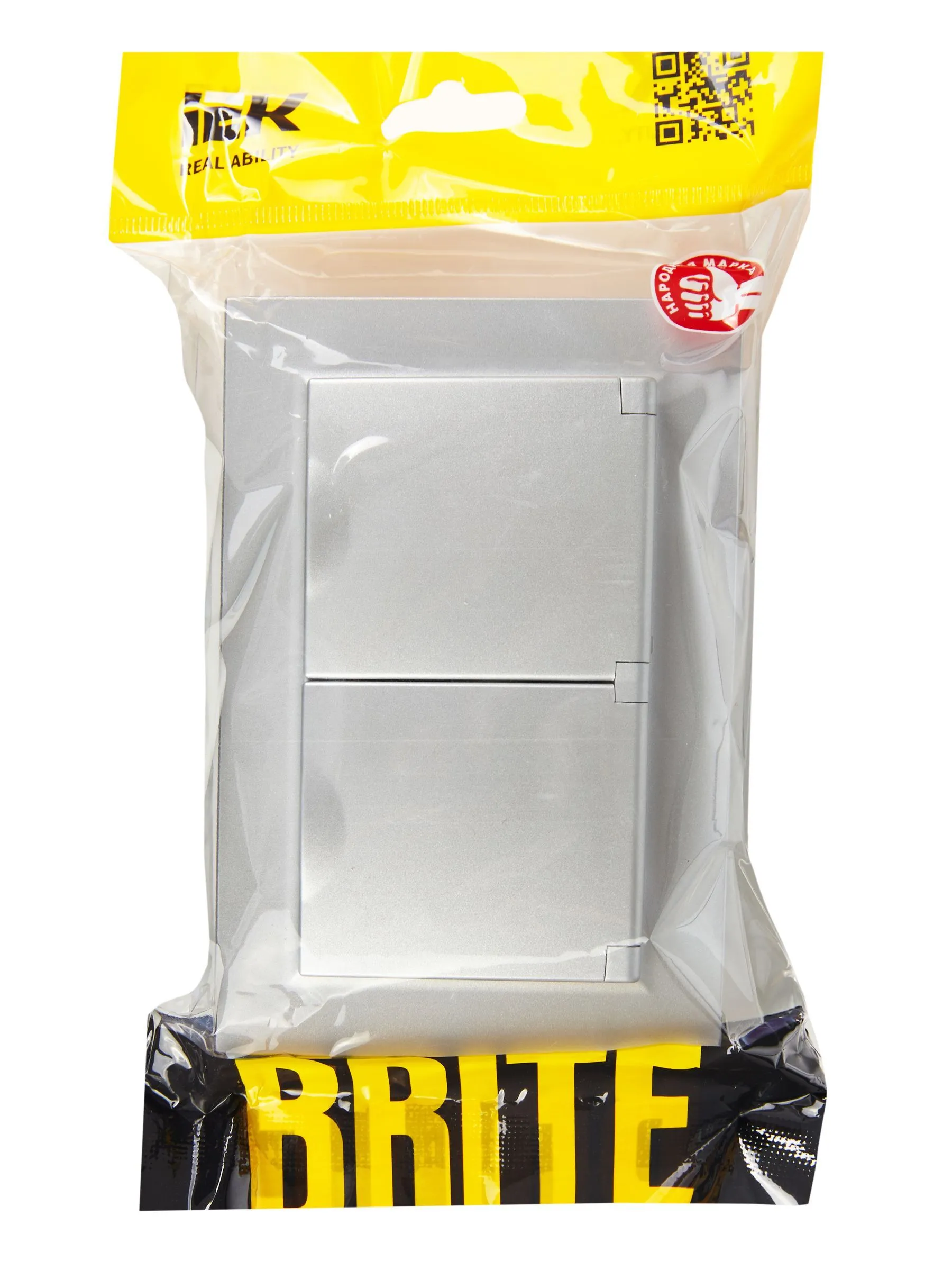 BRITE Розетка 2-местная с заземлением с защитными шторками и крышкой 16А в сборе IP44 РСбш12-3-44-БрА алюминий IEK - Фото 2