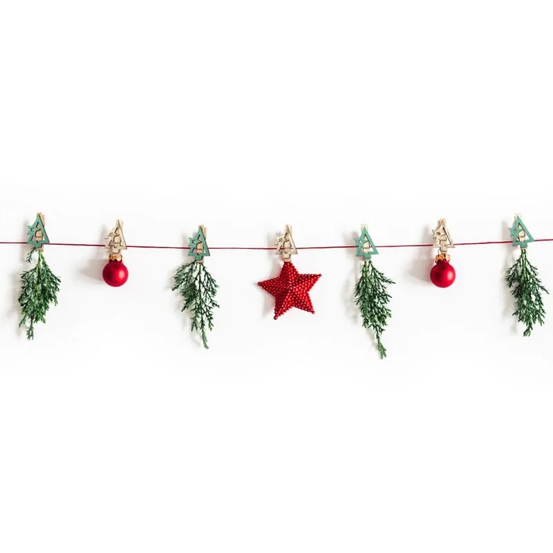 Деревянные прищепки Новогодняя ель 14,5x4,5x1,6 cм, 6 шт, NEON-NIGHT - Фото 5