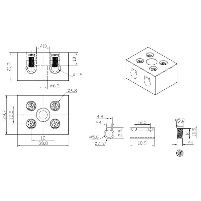 Клемма керамическая винтовая КВ 16 мм² 2 пары контактов с крепежным отверстием (50 шт./уп.) REXANT - Фото 5