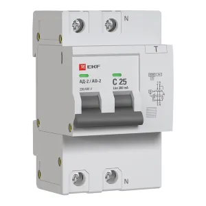 Диф. автомат 2Р 25А 300мА тип АС х-ка C эл. 6кА АД-2 EKF DA2-6-25-300-pro