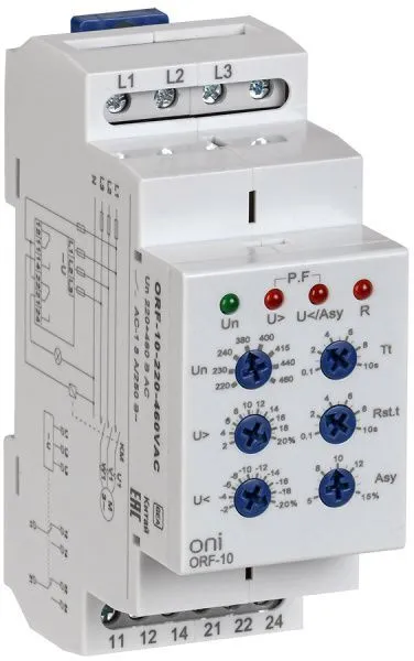 Реле контроля фаз ORF-10 3 фазы 2 контакта 220-460В AC ONI
