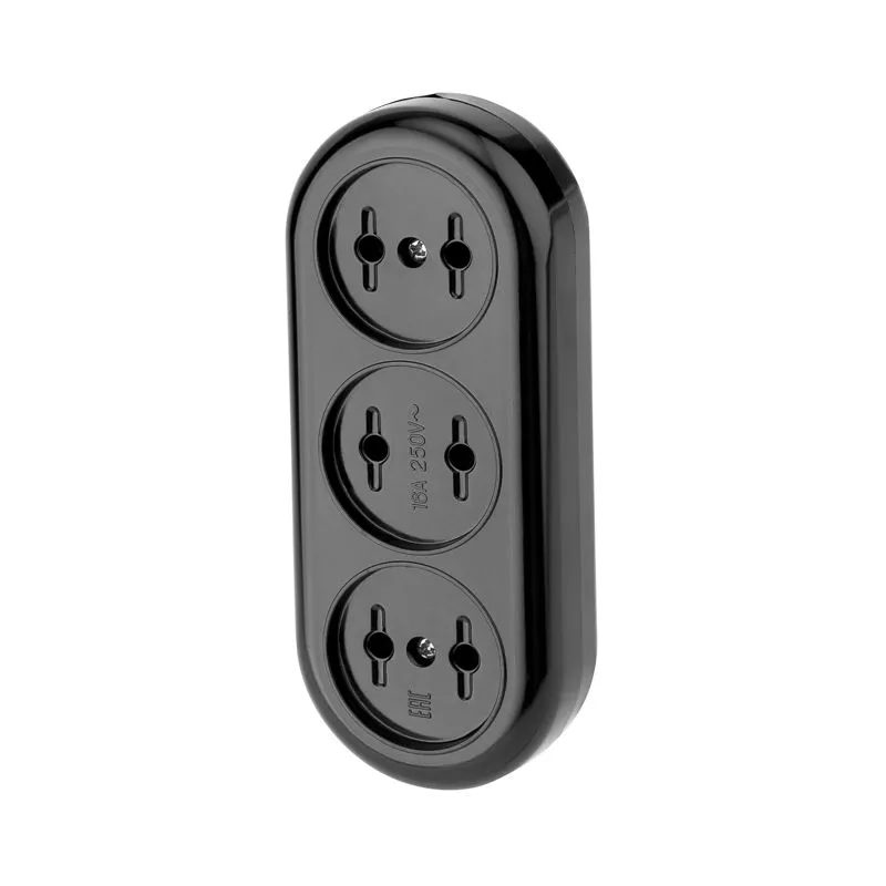 Колодка 3 гнезда карболитовая б/з 16А, черная REXANT 11-8979