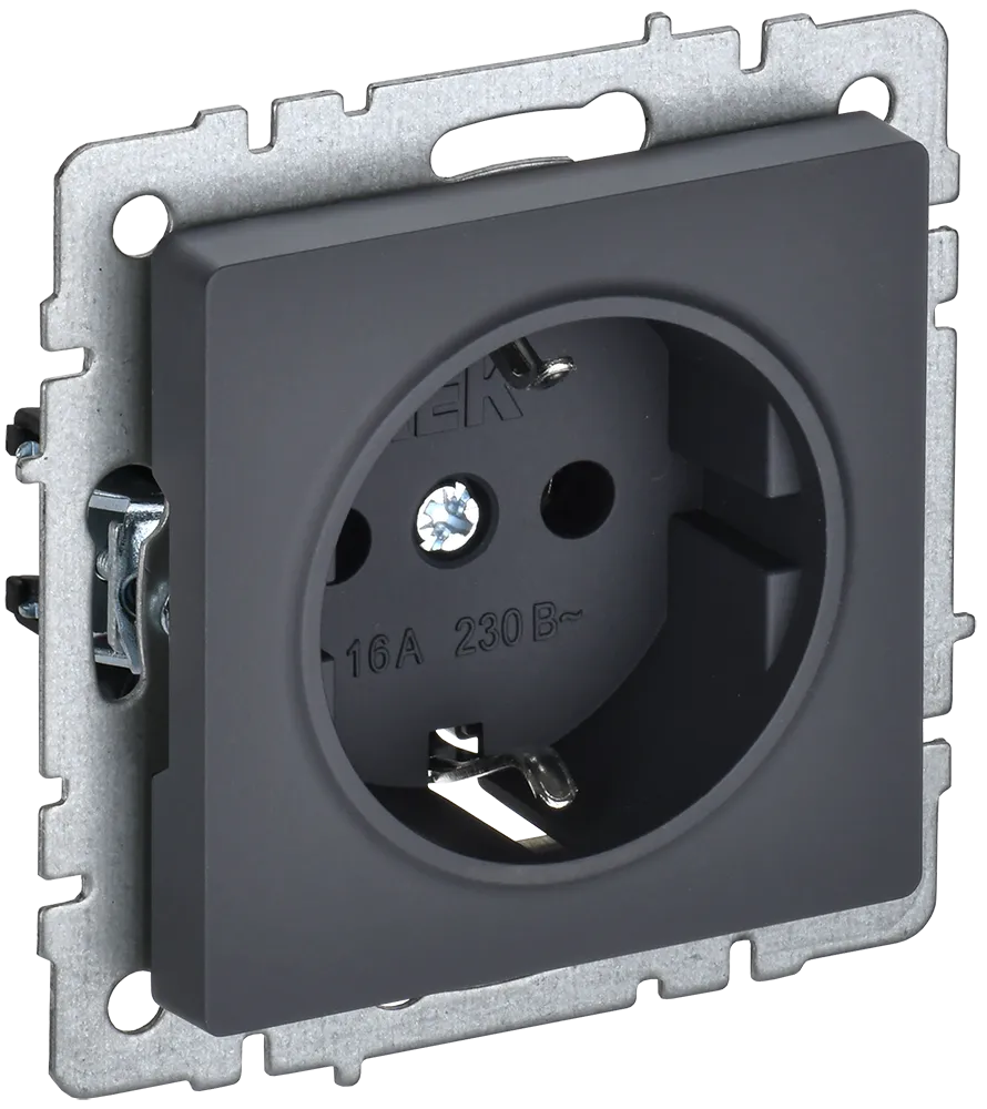 BRITE Розетка 1-местная с заземлением без защитных шторок 16А РС11-1-0-БрГ графит IEK BR-R11-16-K53