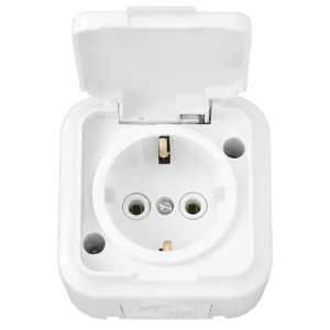 Розетка штепсельная с заземляющим контактом брызгозащищенная открытой установки РА16-297 8676BY