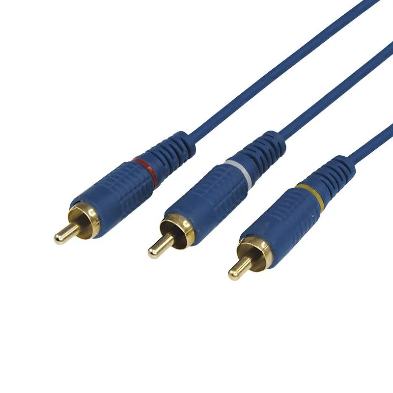Шнур 3 RCA - 3 RCA, 3м, синий, Gold REXANT 17-0204-1