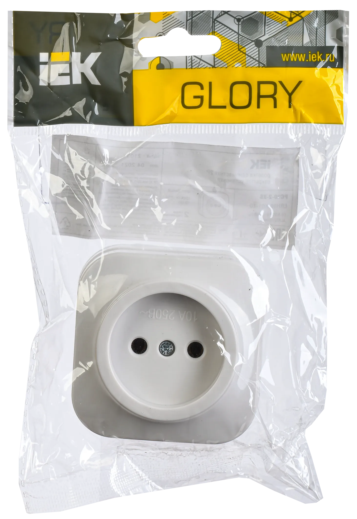 GLORY Розетка 1-местная для открытой установки без заземления без защитных шторок 10А РС20-2-ХБ белый IEK - Фото 2