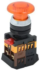 Кнопка управления AELA-22 "Грибок" d=22мм 1з+1р неон/240В желтая IEK BBG20-AELA-K05