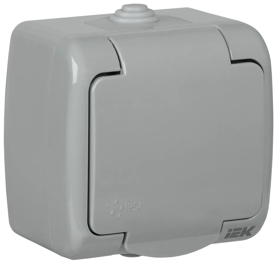 AQUATIC Розетка 1-местная с заземлением и крышкой для открытой установки 16А IP54 РСш12-2-А IEK