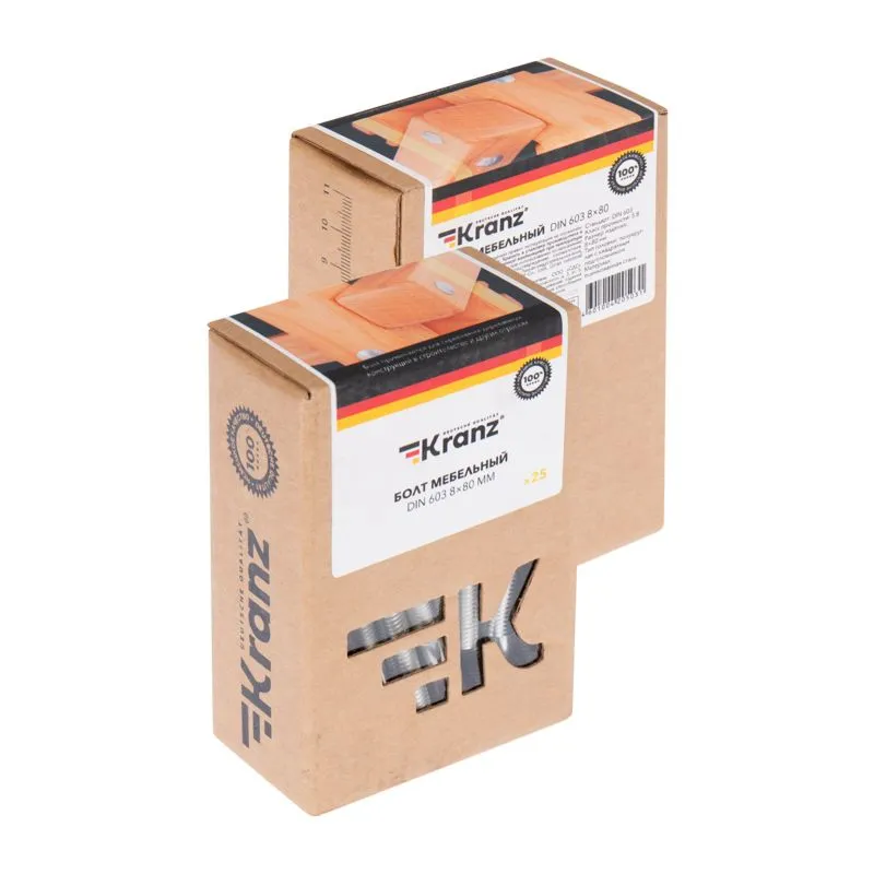 Болт мебельный KRANZ DIN 603, 8х80, короб (25 шт./уп.) - Фото 3