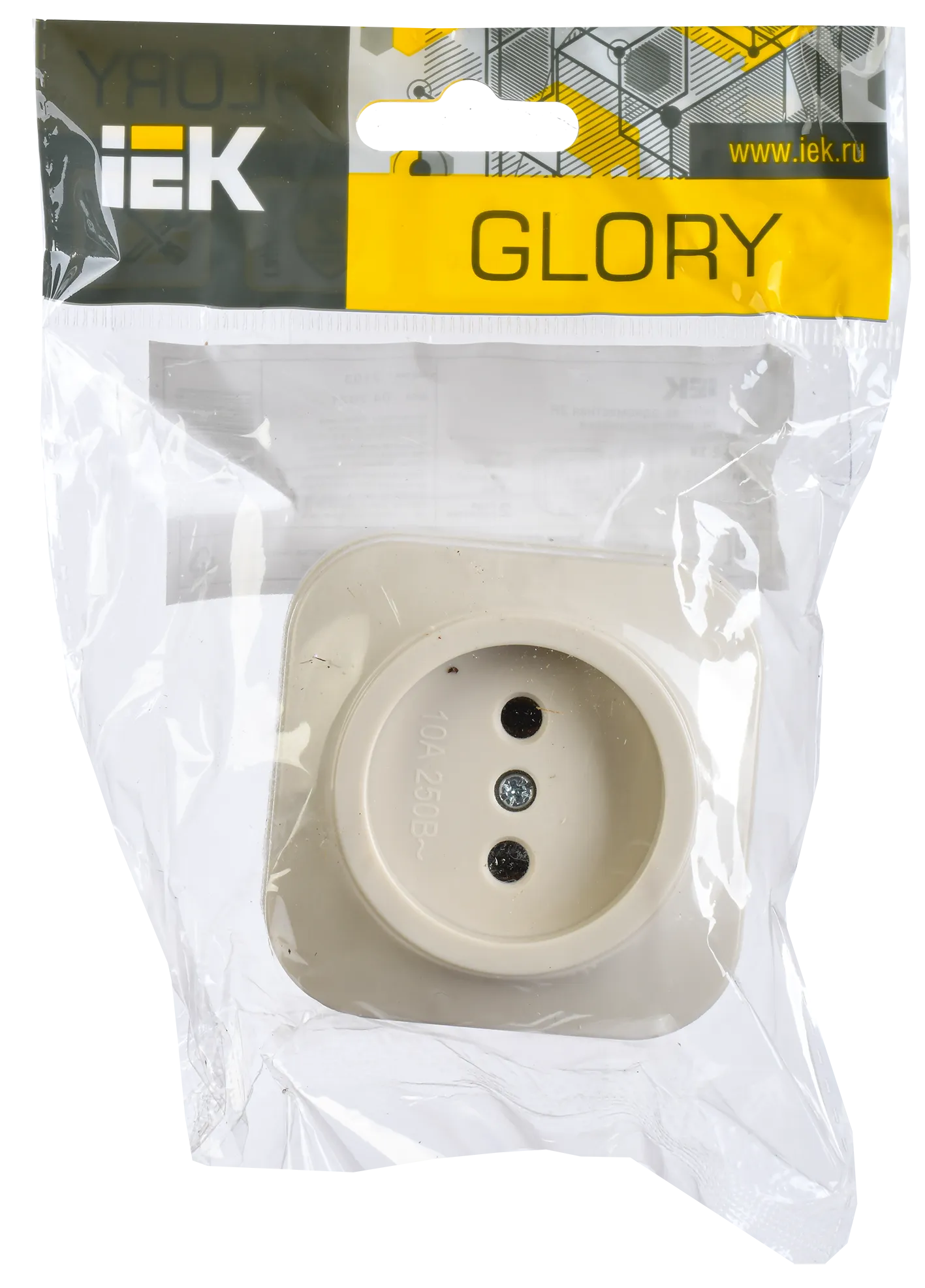 GLORY Розетка 1-местная для открытой установки без заземления без защитных шторок 10А РС20-2-ХК кремовый IEK - Фото 2