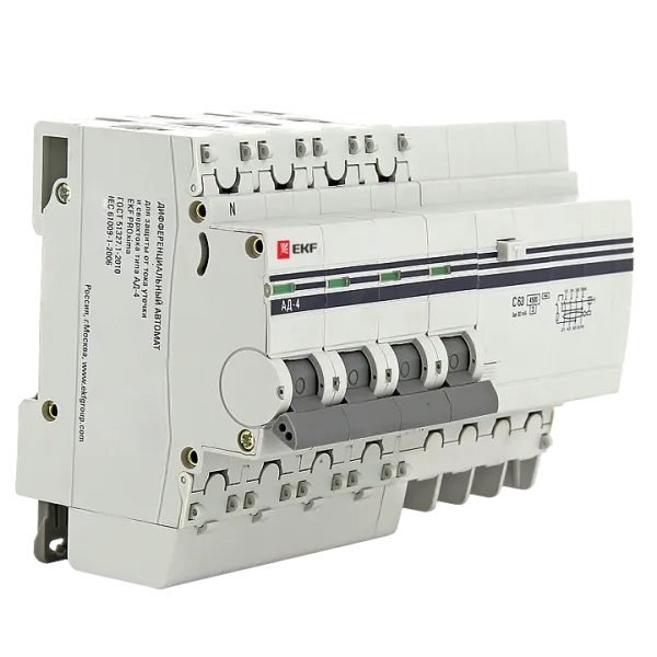 Диф. автомат 4P 63А 30мА тип АС х-ка C эл. 4,5кА АД-4 EKF - Фото 4