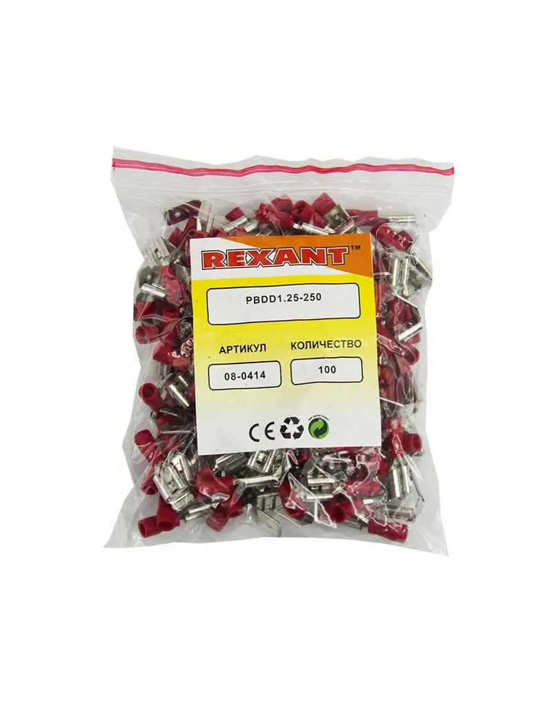 Клемма плоская изолированная РПи-О 1.5-(6.3)/РпИо 1.5-7.5 гнездо 6.6 мм + штекер - 6.3 мм 0.5-1.5 мм² REXANT - Фото 2