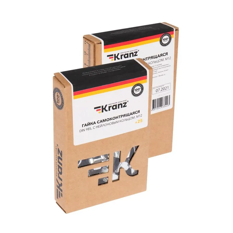 Гайка самоконтрящаяся DIN 985, с нейлоновым кольцом, M12 короб (25 шт/уп) KRANZ - Фото 3