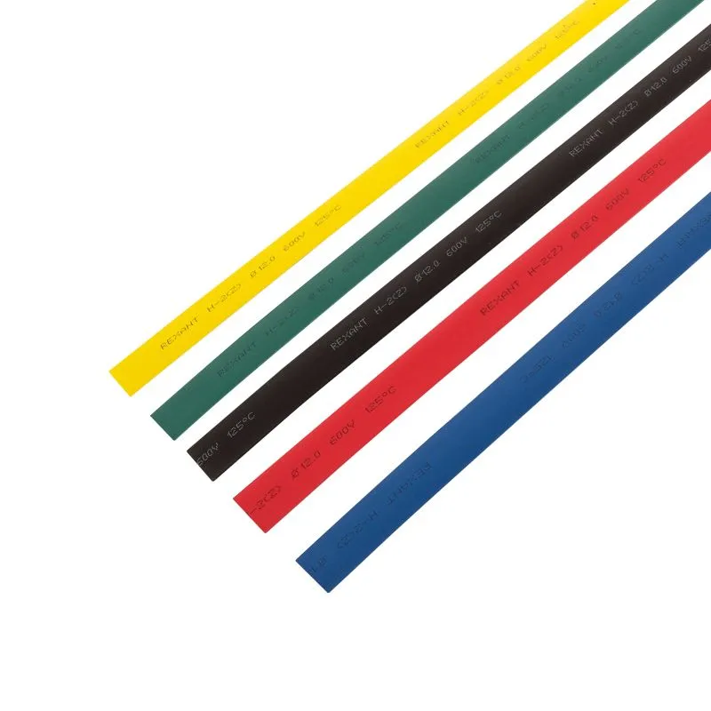 Набор термоусаживаемых трубок ТУТ нг 12,0/6,0мм, пять цветов, упаковка 50 шт. по 1м REXANT