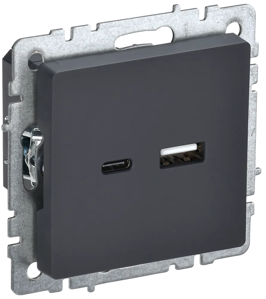 BRITE Розетка USB A+C 18Вт РЮ11-1-БрГ графит IEK