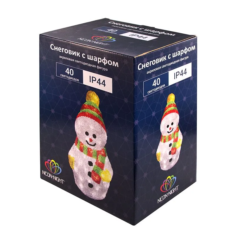 Акриловая светодиодная фигура Снеговик с шарфом 30 см, 40 светодиодов, IP 65, понижающий трансформатор в комплекте NEON-NIGHT - Фото 4