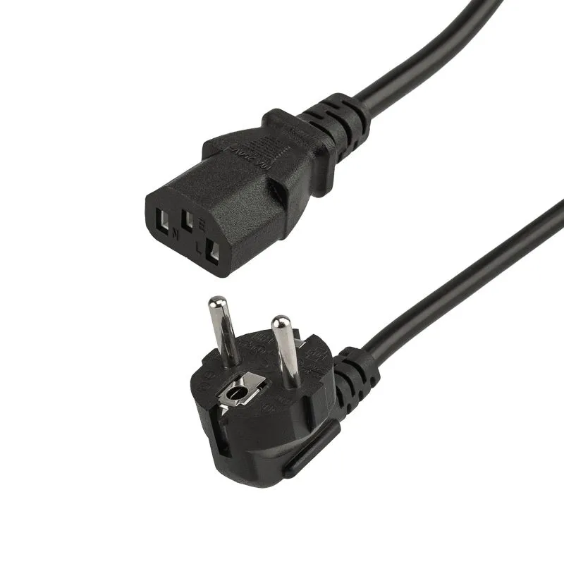 Шнур сетевой, вилка угловая СЕЕ 7/7(Schuko) - разъем IEC 320 C13, кабель 3x0,75 мм², длина 1,8 метра (PE пакет) REXANT 11-1121