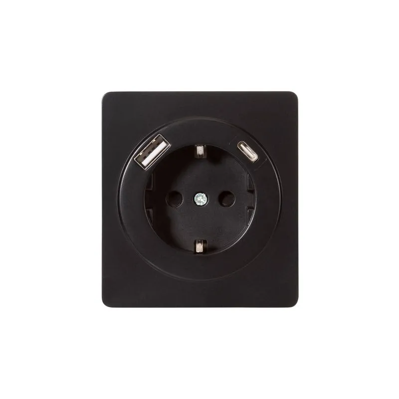 Розетка ROUND 1-ая с/з с/у з/ш 16А с USB A+C быстрой зарядки 5В/3А оникс KRANZ KR-78-0704-3