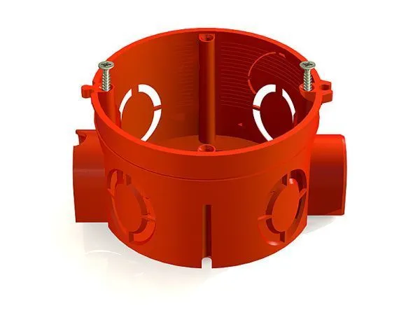 Коробка установочная 1-местная D68х42мм КИРПИЧ блочная КРАСНАЯ с саморезами(300шт)